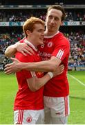 8 August 2015; Tyrone's Colm Cavanagh, right, and Peter Harte celebrate after the game. GAA Football All-Ireland Senior Championship Quarter-Final, Monaghan v Tyrone. Croke Park, Dublin. Picture credit: Piaras Ó Mídheach / SPORTSFILE