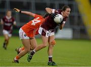 8 August 2015; Emma Morris, Westmeath, in action against Megan Sheridan, Armagh. TG4 Ladies Football All-Ireland Senior Championship Qualifier, Round 2, Armagh v Westmeath, Kingspan Breffni Park, Cavan. Picture credit: Oliver McVeigh / SPORTSFILE
