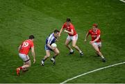 8 August 2015; Christopher McGuinness, Monaghan, in action against Tyrone players, left to right, Conor Clarke, Ronan O'Neill, and Peter Harte. GAA Football All-Ireland Senior Championship Quarter-Final, Monaghan v Tyrone, Croke Park, Dublin. Picture credit: Dáire Brennan / SPORTSFILE