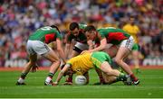 8 August 2015; Ryan McHugh, Donegal, in action against Mayo's, from left, Jason Doherty, Kevin McLoughlin and Cillian O'Connor. GAA Football All-Ireland Senior Championship Quarter-Final, Donegal v Mayo. Croke Park, Dublin. Picture credit: Piaras Ó Mídheach / SPORTSFILE
