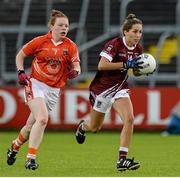 8 August 2015; Karen Hegarty, Westmeath, in action against Niamh Marley, Armagh. TG4 Ladies Football All-Ireland Senior Championship Qualifier, Round 2, Armagh v Westmeath, Kingspan Breffni Park, Cavan. Picture credit: Oliver McVeigh / SPORTSFILE