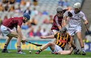 9 August 2015; Tadhg O’Dwyer, Kilkenny, in action against Galway players, from left, Shane Bannon, Sean Loftus, and Darragh Gilligan. Electric Ireland GAA Hurling All-Ireland Minor Championship, Semi-Final, Kilkenny v Galway. Croke Park, Dublin. Picture credit: Brendan Moran / SPORTSFILE