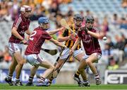 9 August 2015; Sean Loftus, right, Galway, in action against team-mates Jack Fitzpatrick, left, and Shane Bannon, and Shane Mahony, Kilkenny. Electric Ireland GAA Hurling All-Ireland Minor Championship, Semi-Final, Kilkenny v Galway. Croke Park, Dublin. Picture credit: Brendan Moran / SPORTSFILE