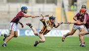 9 August 2015; Tadhg O’Dwyer, Kilkenny, in action against Ciarán Connor, left, and Jack Grealish, Galway. Electric Ireland GAA Hurling All-Ireland Minor Championship, Semi-Final, Kilkenny v Galway. Croke Park, Dublin. Picture credit: Brendan Moran / SPORTSFILE
