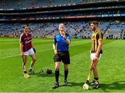 9 August 2015; Referee John O'Brien performs the coin toss with team captains Seán Loftus, Galway, and Daniel O'Connor, Kilkenny. Electric Ireland GAA Hurling All-Ireland Minor Championship, Semi-Final, Kilkenny v Galway. Croke Park, Dublin. Picture credit: Piaras Ó Mídheach / SPORTSFILE