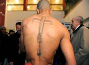 17 December 2008; A general view of Rendall Munroe's tattoo after his weigh in ahead of tommorrow nights fight. Darren Sutherland v Georgi Iliev Pre - Fight Weigh In, The Helix, DCU, Dublin. Picture credit: Brian Lawless / SPORTSFILE