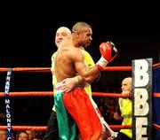 18 December 2008; Rendall Munroe celebrates victory over Fabrizio Trotta after their EBU Super Bantamweight Title. Frank Maloney promotions, Rendall Munroe v Fabrizio Trotta, The Helix, DCU, Dublin. Picture credit: Ray Lohan / SPORTSFILE *** Local Caption ***