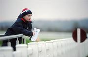 20 December 2008; James Grier, age 8, from Granard, Co. Longford, awaits the start of the 'Prancer and Dancer' Handicap Steeplechase of €17,500. Navan Racecourse, Navan. Picture credit: Brian Lawless / SPORTSFILE