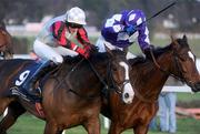 26 December 2008; Jigalo, with Conor O'Farrell up, races clear of Dunroe Lady, with Ian McCarthy up, after clearing the last on their way to winning the Durkan New Homes Handicap Hurdle. Leopardstown Christmas Festival, Leopardstown Racecourse, Dublin. Picture credit: Pat Murphy / SPORTSFILE