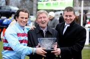 29 December 2008; Owner of Sublimity Bill Hennessy, centre, with his son and trainer of Sublimity, Robert Hennessy and Jockey Philip Carberry after winning the Leopardstown Golf Centre December Festival Hurdle. Leopardstown Christmas Racing Festival 2008, Leopardstown. Photo by Sportsfile