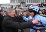 29 December 2008; Jockey Philip Carberry celebrates with owner of Sublimity Bill Hennessy after winning the Leopardstown Golf Centre December Festival Hurdle. Leopardstown Christmas Racing Festival 2008, Leopardstown. Photo by Sportsfile