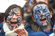 17 December 2008; Gaelscoil Chnoc Liamhna pupils Caoimhe McCormack, age 11, left, and Sinead Ni Dhuil, age 11, show their support. Corn Matt Griffin Final, Gaelscoil Chnoc Liamhna v Castleknock Educate Together, Croke Park Dublin. Picture credit: Brian Lawless / SPORTSFILE