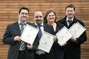 18 December 2008; Club Promotion Officers, from left, Paul Johnston, Dundalk FC, Intercultural Club of the Year, Paul Reidy, Cobh Ramblers, Intercultural Club of the Year Runner-up, Julie-Ann Sherlock, Monaghan Utd, Intercultural Club of the Year (Outside the Standards), and Declan White, St. Patrick's Athletic, Intercultural Event of the Year, at the FAI Intercultural Football Good Practice Awards for League of Ireland Clubs. FAI Headquarters, Abbotstown, Co. Dublin. Picture credit: Brian Lawless / SPORTSFILE