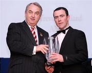 19 December 2008; Trevor Hilliard, Louth, is presented with his Nicky Rackard award by GAA President Nickey Brennan at the 2008 Christy Ring / Nicky Rackard Champion 15 & Rounders All Star Awards. Croke Park, Dublin. Photo by Sportsfile