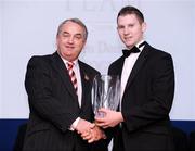 19 December 2008; Stephen Donnelly, Tyrone, is presented with his Nicky Rackard award by GAA President Nickey Brennan at the 2008 Christy Ring / Nicky Rackard Champion 15 & Rounders All Star Awards. Croke Park, Dublin. Photo by Sportsfile