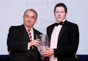 19 December 2008; Kevin Downes, Cavan, is presented with his Nicky Rackard award by GAA President Nickey Brennan at the 2008 Christy Ring / Nicky Rackard Champion 15 & Rounders All Star Awards. Croke Park, Dublin. Photo by Sportsfile