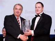 19 December 2008; Bernard O'Brien, Monaghan, is presented with his Nicky Rackard award by GAA President Nickey Brennan at the 2008 Christy Ring / Nicky Rackard Champion 15 & Rounders All Star Awards. Croke Park, Dublin. Photo by Sportsfile