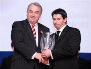 19 December 2008; Mark Cassidy, Longford, is presented with his Nicky Rackard award by GAA President Nickey Brennan at the 2008 Christy Ring / Nicky Rackard Champion 15 & Rounders All Star Awards. Croke Park, Dublin. Photo by Sportsfile