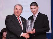 19 December 2008; Cathal Whelan, The Heath, Laois, is presented with his National GAA Rounders All Star award  by GAA President Nickey Brennan at the 2008 Christy Ring / Nicky Rackard Champion 15 & Rounders All Star Awards. Croke Park, Dublin. Photo by Sportsfile