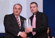19 December 2008; Colm Brennan, Cuchulainn, Carlow, is presented with his National GAA Rounders All Star award  by GAA President Nickey Brennan at the 2008 Christy Ring / Nicky Rackard Champion 15 & Rounders All Star Awards. Croke Park, Dublin. Photo by Sportsfile