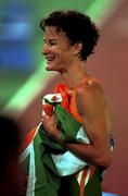 25 September 2000; Sonia O'Sullivan of Ireland after finishing second and winning a silver medal in the Women's 5000m race during the day 11 of the 2000 Sydney Olympics in Sydney, Australia. Photo by Brendan Moran/Sportsfile
