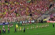 24 September 2000; The teams parade prior to the All-Ireland Senior Football Championship Final match between Kerry and Galway at Croke Park in Dublin. Photo by Ray McManus/Sportsfile