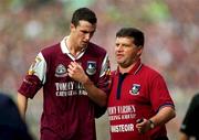 24 September 2000; Joe Bergin of Galway with manager John O'Mahony during the All-Ireland Senior Football Championship Final match between Kerry and Galway at Croke Park in Dublin. Photo by Ray McManus/Sportsfile