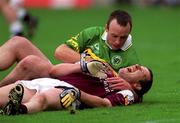 24 September 2000; Gary Fahey of Galway in action against John Crowley of Kerry during the All-Ireland Senior Football Championship Final match between Kerry and Galway at Croke Park in Dublin. Photo by Ray McManus/Sportsfile