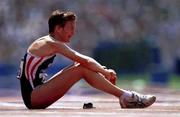 28 September 2000; Kjersti Plaetzer of Norway after finishing second in the women's 20km walking race during day 14 of the 2000 Sydney Olympics in Sydney, Australia. Photo by Brendan Moran/Sportsfile