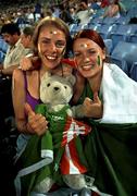29 September 2000; Ireland supporters Juliet Claffey, left, from Tipperary and Lynne Cantwell from Dublin during day 15 of the 2000 Sydney Olympics in Sydney, Australia. Photo by Brendan Moran/Sportsfile