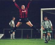 29 September 2000; Glen Crowe of Bohemians celebrates after scoring his side's first goal during the Eircom League Premier Division match between Bohemians and Bray Wanderers at Dalymount Park in Dublin. Photo by David Maher/Sportsfile