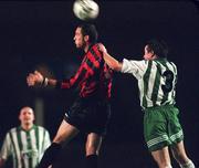 29 September 2000; Dave Morrison of Bohemians in action against Maurice Farrell of Bray Wanderers during the Eircom League Premier Division match between Bohemians and Bray Wanderers at Dalymount Park in Dublin. Photo by David Maher/Sportsfile
