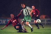 29 September 2000; Rob Bowman of Bohemians in action against Kieran O'Brien of Bray Wanderers during the Eircom League Premier Division match between Bohemians and Bray Wanderers at Dalymount Park in Dublin. Photo by David Maher/Sportsfile