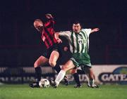 29 September 2000; Dave Hill of Bohemians in action against Jason Byrne of Bray Wanderers during the Eircom League Premier Division match between Bohemians and Bray Wanderers at Dalymount Park in Dublin. Photo by David Maher/Sportsfile