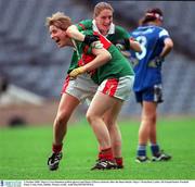 1 October 2000; Mayo's Cora Staunton (yellow gloves) and Diane O'Hora celebrate after the final whistle. Mayo v Waterford, Ladies All Ireland Senior Football Final, Croke Park, Dublin. Picture credit; Aoife Rice/SPORTSFILE