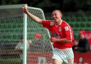 1 October 2000; Richie Foran of Shelbourne celebrates after scoring his side's first goal during the Eircom League Premier Division match between UCD and Shelbourne at the Belfield Bowl in UCD, Dublin. Photo by David Maher/Sportsfile