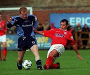 1 October 2000; Michael O'Donnell of UCD in action against Pat Fenlon of Shelbourne during the Eircom League Premier Division match between UCD and Shelbourne at the Belfield Bowl in UCD, Dublin. Photo by David Maher/Sportsfile