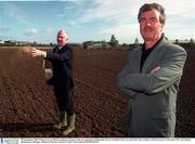 28 September 2000; Pictured at an official seeding ceremony in the new grounds of Shamrock Rovers Football Club, are, from left,  Ray Colman, Chief Executive of Woodies DIY and Damien Richardson, Manager, Shamrock Rovers. Picture Credit: Gerry Barton/SPORTSFILE