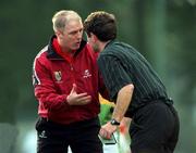 30 October 1999; Cork manager Larry Tompkins speaks with referee Brian White during the Church & General National Football League Division 1A Round 1 match between Cork and Kerry at Páirc Uí Rinn in Cork. Photo by Brendan Moran/Sportsfile