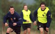 3 October 2000; Steve Finnan, left, and Robbie Keane during a Republic of Ireland squad training session at Clonshaugh in Dublin. Photo by Damien Eagers/Sportsfile