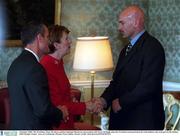 4 October 2000; The President, Mary McAleese and her husband Martin in conversation with Terry McHugh when the President welcomed back the Irish athletes who took part in the Sydney 2000 Olympic Games. Arus an Uachtarain, Phoenix Park, Dublin. Picture credit; Matt Browne/SPORTSFILE