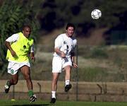 5 October 2000; Robbie Keane, right, and Curtis Fleming during a Republic of Ireland squad training session at the National Stadium Training Ground in Lisbon, Portugal. Photo by Damien Eagers/Sportsfile