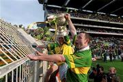 7 October 2000; Seamus Moynihan, right, and Peter O'Leary of Kerry celebrate with the Sam Maguire cup at the hill following the Bank of Ireland All-Ireland Senior Football Championship Final Replay match between Kerry and Galway at Croke Park in Dublin. Photo by Brendan Moran/Sportsfile