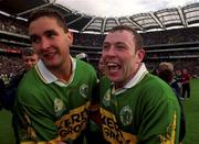 7 October 2000; Maurice Fitzgerald, left, and Seamus Moynihan celebrate following the Bank of Ireland All-Ireland Senior Football Championship Final Replay match between Kerry and Galway at Croke Park in Dublin. Photo by Brendan Moran/Sportsfile