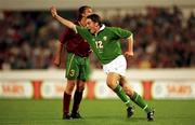 7 October 2000; Matt Holland of Republic of Ireland celebrates after scoring the equalising goal during the World Cup 2002 Qualification Group 2 match between Portugal and Republic of Ireland at the Estádio da Luz in Lisbon, Portugal. Photo by David Maher/Sportsfile