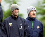 9 October 2000; Roy Keane, left, and physio Mick Byrne during a Republic of Ireland squad training session at the AUL Complex in Clonshaugh, Dublin. Photo by David Maher/Sportsfile