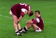 7 October 2000; Niall Finnegan of Galway, left, and Derek Savage following the Bank of Ireland All-Ireland Senior Football Championship Final Replay match between Kerry and Galway at Croke Park in Dublin. Photo by Brendan Moran/Sportsfile