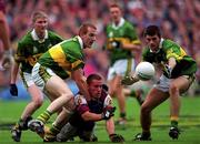 7 October 2000; Sean Og de Paor of Galway in action against Liam Hassett, left, and Aodan MacGearailt of Kerry during the Bank of Ireland All-Ireland Senior Football Championship Final Replay match between Kerry and Galway at Croke Park in Dublin. Photo by Brendan Moran/Sportsfile