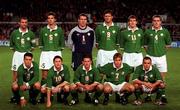 11 October 2000; The Ireland team, back row, from left, Roy Keane, Gary Breen, Alan Kelly, Niall Quinn, Kevin Kilbanne and Richard Dunne and front row, from left, Ian Harte, Robbie Keane, Mark Kinsella, Jason McAteer and Stephen Carr prior to the World Cup 2002 Qualifying group 2 match between Republic of Ireland and Estonia at Lansdowne Road in Dublin. Photo by David Maher/Sportsfile