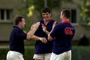 12 October 2000; Munster players, from left, John Kelly, Donnacha O'Callaghan and John O'Neill during a squad training session at the Stade Municipal in Toulouse, France. Photo by Matt Browne/Sportsfile